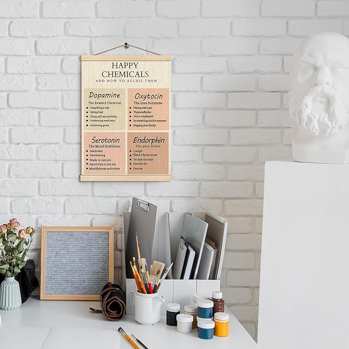 HKTZM Happy Chemicals Wooden Poster Hangers 12.5×17 Inch,Positive Mental Health Poster Hanger Frame,Motivational Hanging Frames,School Psychology Therapist Office Decor,Calming Wall Art