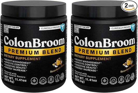 ColonBroom Premium Weight Management Supplement (Strawberry) - Colon Broom Psyllium Husk Fiber Powder Drink - Gluten Free, Non-GMO Colon Cleanse for Bloating Relief & Gut Health, 100 Servings