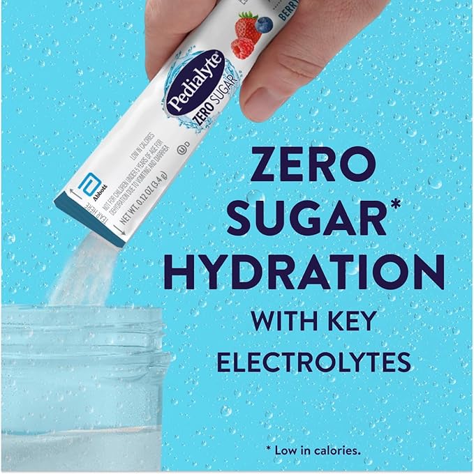 Pedialyte Electrolyte Drink Mix With Zero Sugar | Hydration With Key Electrolytes | Great Hydration Low in Calories | Berry Frost, 8 Powder Packets