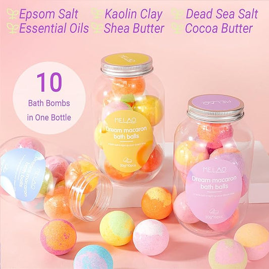 10 Bath Bombs with Essential Oil for Women Spa Gift Set Relaxing Birthday Gift for Best Friends Bubble Bath Skincare Relaxation Aromatherapy(Pink Jar)