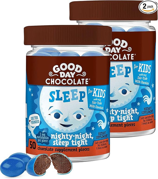 Good Day Chocolate Melatonin for Kids [2 Pack] - Fair Trade Non-GMO Chocolate with Chamomile and Melatonin 1 mg - Toddler Melatonin, Kids Natural Sleep Aid for Ages 3 and Up