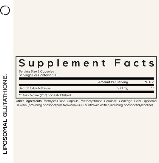 Codeage Liposomal Glutathione Supplement - Pure Reduced Setria L-Glutathione, Liposomal Delivery, Phospholipid Complex - Encapsulated Glutathione Powder Pills - Vegan, Non-GMO - 60 Capsules