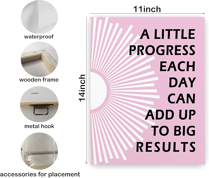Pugwak Positive Affirmations Wall Decor Canvas Prints - Motivational Framed Canvas Sun Inspirational Light Pink Wall Art Painting Artwork for Therapy Office Nursery Bedroom Decor Prints 11×14 Inch