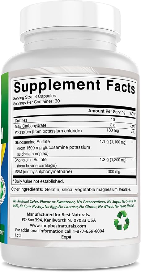 Best Naturals, Glucosamine Chondroitin MSM Supplements, 2600 mg per Serving, 90 Capsules (90 Count (Pack of 2))