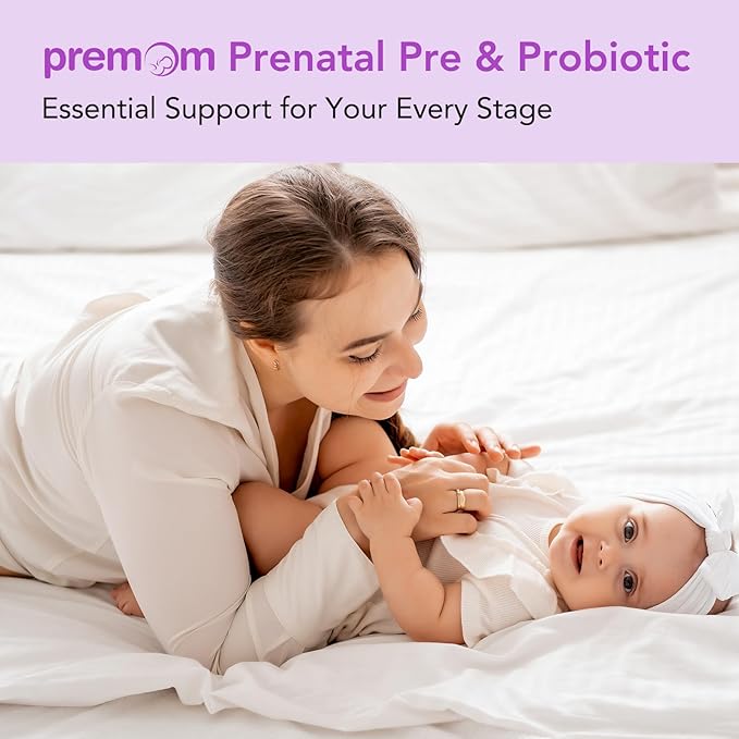 Premom Prenatal Pre & Probiotics for Women: 18 Diverse Organic Prebiotics Strains - Supports Digestive, 30 Billion CFU, Gut & Immune Health for Mom and Baby - Daily Capsules