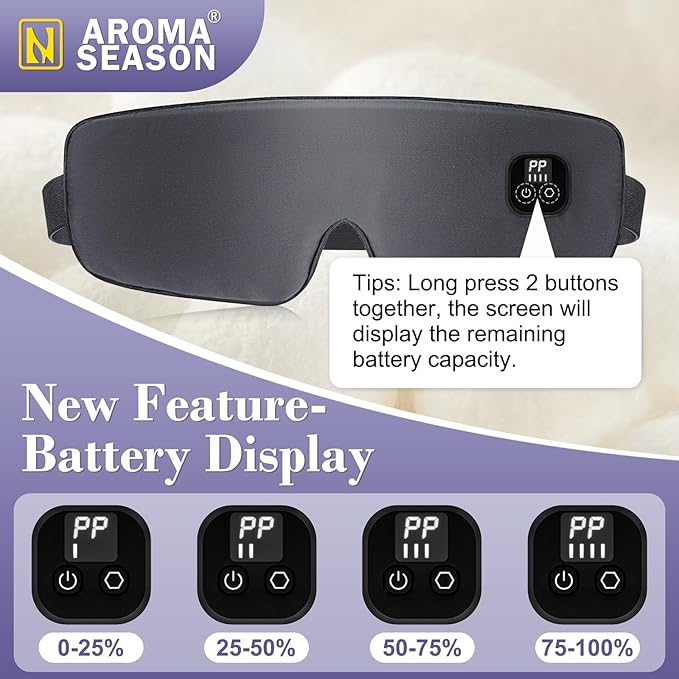 Aroma Season Silk Heated Eye Mask Cordless, 1500mAh Warm Eye Compress for Dry Eyes, Blepharitis, 4 Time Levels and 4 Temperature Settings, Washable (Dark Gray)