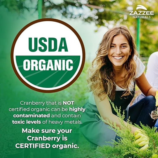 Zazzee USDA Organic Cranberry 25:1 Extract, 500 mg per Capsule, 100 Vegan Capsules, Over 3 Month Supply, Standardized, Concentrated 25X Extract, 100% Vegetarian, Certified Organic, Non-GMO All-Natural