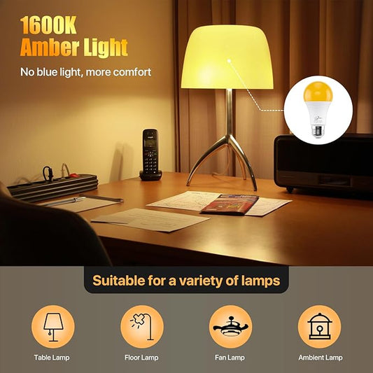 7W LED Amber Light Bulbs, 1600K Warm White 420LM Night Light, Blue Light Blocking, Energy Saving, 45W Replacement, Sleep Aid E26 Base Light Bulb for Bedroom, Baby Nursery Room, Non-Dimmable