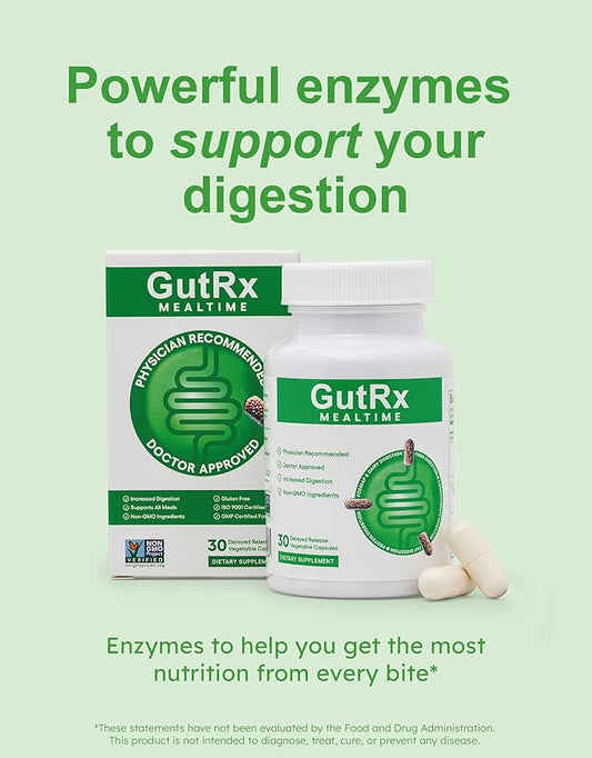 Mealtime – Digestive Enzyme Supplement for Bloating, Gas & Food Sensitivities – Supports Carb, Fat, Protein & FODMAP Breakdown – Alpha-Galactosidase, Protease, Lactase – 30 Capsules