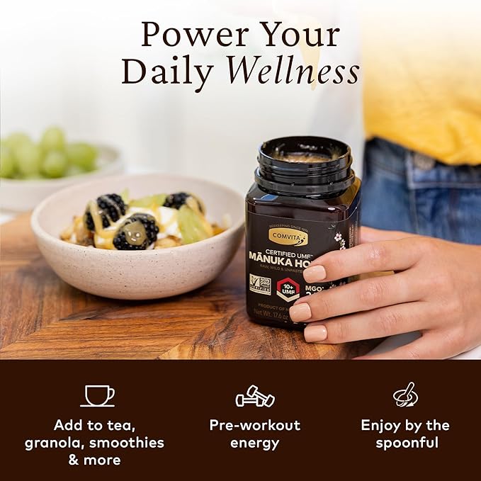 Comvita Manuka Honey UMF 10+ (MGO 263+) - Raw Manuka Honey New Zealand, Pure & Unpasteurized, Superfood for Immune Health, Use in Tea, Wild, Monofloral, Non-GMO - 500g (17.6 oz)