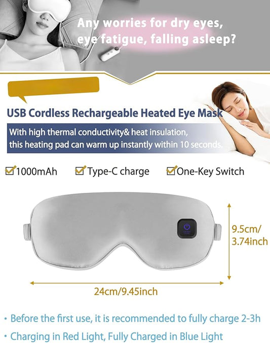 Silk Heated Eye Mask Cordless Rechargebale for Dry Eyes,Warm Eye Heating Pad No Pressure, Sleep Eye Mask Gift for Men Women