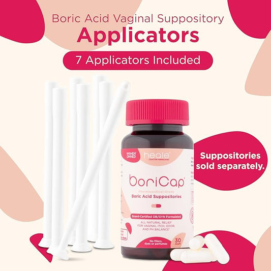 BoriCap - Boric Acid Vaginal Suppository Applicators - Hygienic Solution for Easy Glide Applicator Insertion - Washable and Reusable - Feminine Care and Hygiene Products - Made in USA by Heale - 7 ct