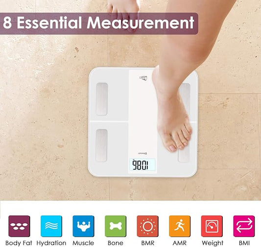 Uten Body Fat Scale Smart BMI Scale Digital Bathroom Wireless Weight Scale, Body Composition Analyzer with Smartphone App sync with Bluetooth-Compatible (White), Connect USB Cable to Charge
