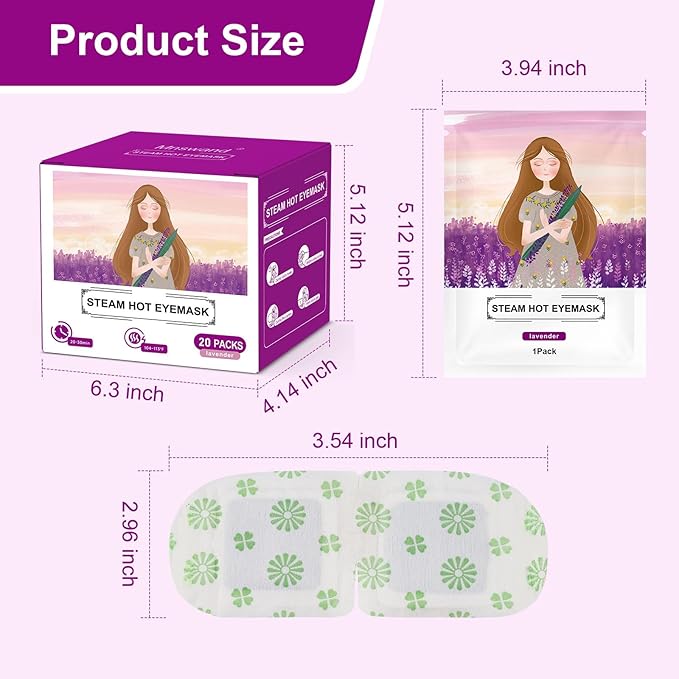 20 Packs Steam Eye Mask, Lavender Steam Eye Masks Disposable, Self-Heating Relief Heated Eye Mask for Fatigue, Perfect for Home, Sleep, Spa & Travel