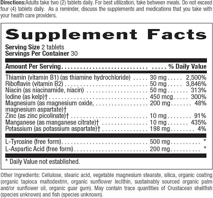 Country Life Thyro-Max Support - Kelp-Derived Iodine & L-Tyrosine Thyroid Supplement for Men and Women - B Vitamins, Gluten-Free, Vegan, Kosher - 60 Capsules