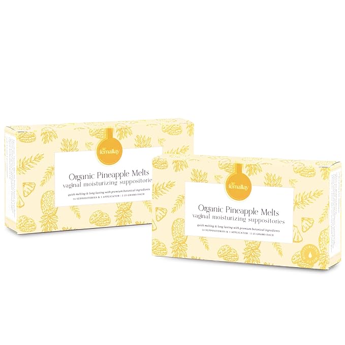 Femallay Organic Vaginal Moisturizing Suppository Melts - 100% Natural Suppositories for Vaginal Odor and Dryness Relief, Ultra-Hydrating Fast-Acting Comfort (Pineapple- 2 Pack)