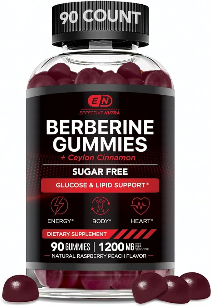 Berberine Gummies with Ceylon Cinnamon | Sugar-Free Supplement 1200mg for Blood Sugar Support, Heart Health, Energy | 45-Day Supply, Natural Berry Flavor, Made in USA (90 Count)