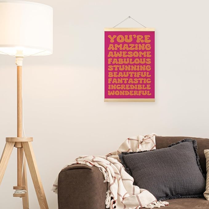 Orange and Pink Retro Inspirational Poster Hanger Frame, Hot Pink Trendy Funky Motivational Hanging Wall Art Decor for College Teen Girls Dorm Room Bedroom, Girly Prints Pictures, 12x16