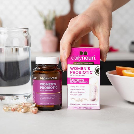 Daily Nouri Women’s Probiotic | Supports Vaginal pH, Urinary Tract, Digestive & Immune Health | 5 Clinically Studied Strains + Cranberry & Vegan Omega Oil | 30-Day Supply