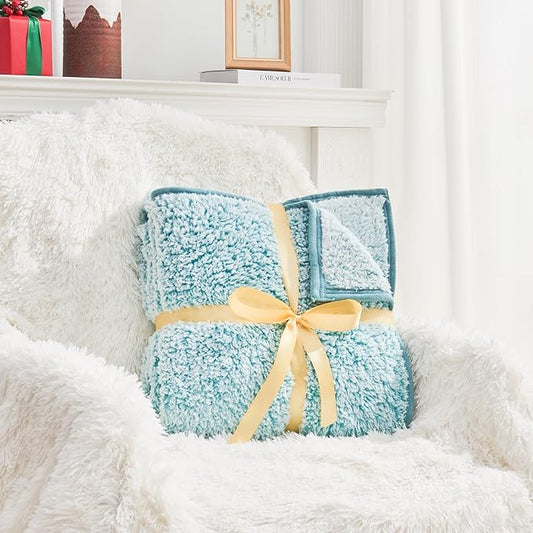 EMME Fuzzy Blanket Soft Fleece Throw Blankets for Women, Fluffy Sherpa Throws(Plush Teal,60"x80")