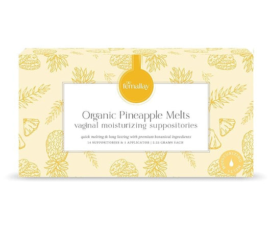 Femallay Organic Vaginal Moisturizing Suppository Melts - 100% Natural Suppositories for Vaginal Odor and Dryness Relief, Ultra-Hydrating Fast-Acting Comfort (Pineapple)