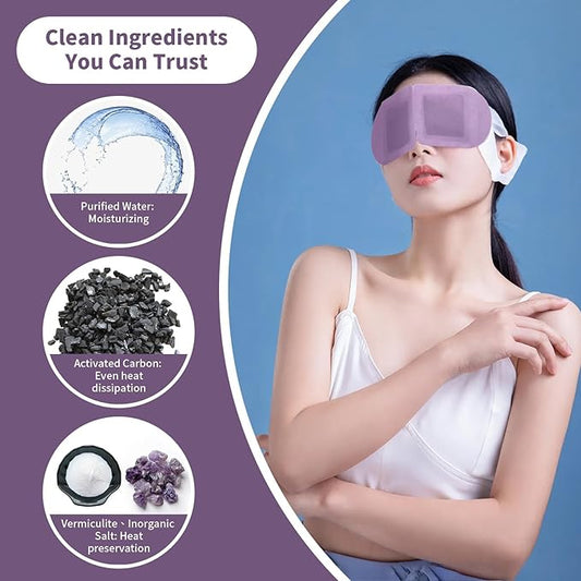 12PCS Steam Eye Mask - Heated Eye Masks Warm Eye Compresses Moist Lavender Scent Disposable Self Heat Eye Pads for Dry Fatigue Eyes Relief & Relaxation Moisturizing Therapy for Sleep Travel