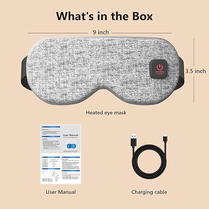 Heated Eye Mask Cordless for Dry Eyes with Replaceable Shell,Buit-in 1000mAh Battery, Eye Relief, Improved Sleep, Light Blocking Warm Eye Compress Washable Eye Heating pad for Travel Family,Best Gift