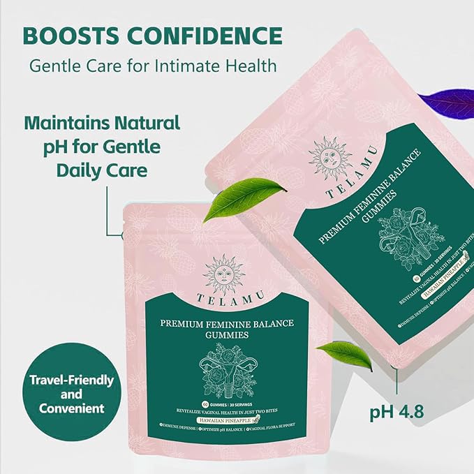 Premium Feminine Balance Gummies ph Balance for Women probiotic Gummies Immune Support, Vegan, Gluten-Free, Hawaiian Pineapple 60 Gummies 30 Servings