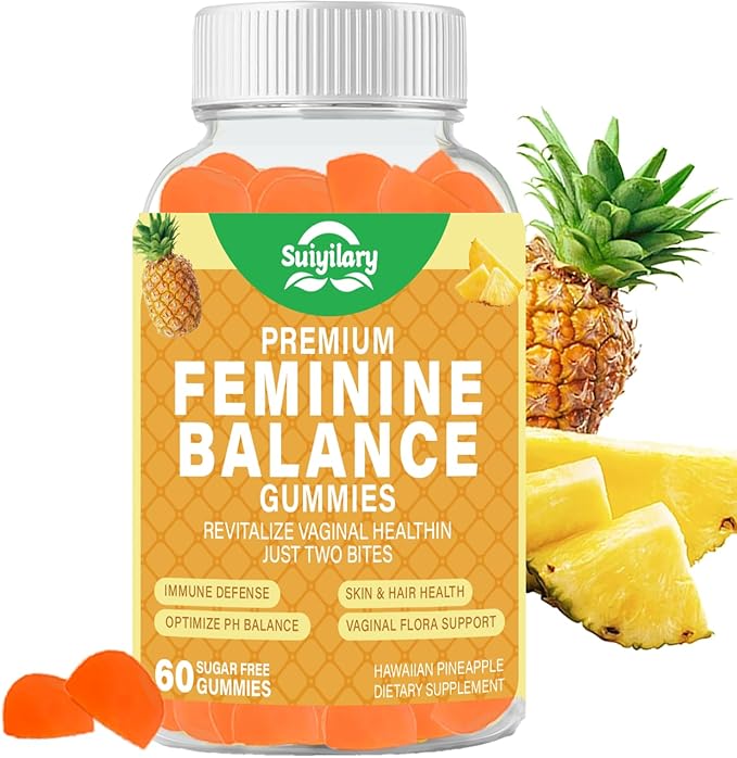 Feminine Balance Gummies for Women - Probiotics Vaginal Health & Women's pH Balance Gummy Supplement with Cranberry Pineapple Powder, Sugar Free Gluten Free Vegan, 60 Count