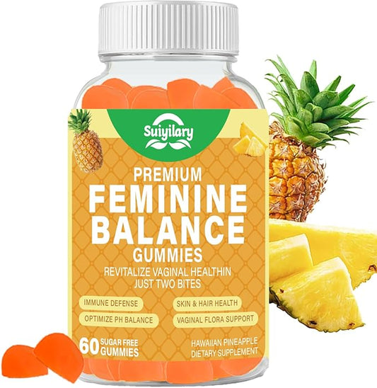 Feminine Balance Gummies for Women - Probiotics Vaginal Health & Women's pH Balance Gummy Supplement with Cranberry Pineapple Powder, Sugar Free Gluten Free Vegan, 60 Count