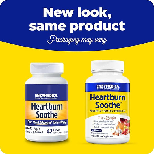 Enzymedica, Heartburn Soothe, Fast-Acting Digestive Aid, Vanilla Orange, 42 Chews (21 Servings)