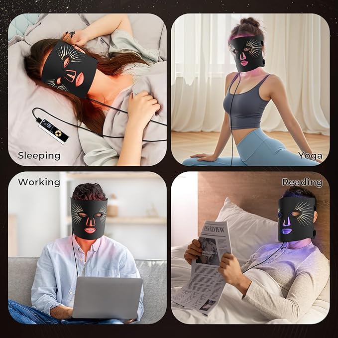 Red Light Therapy for Face-LED Face Mask Light Therapy with 3 Gears,2500mAh Battery,Remote Control,Infrared Red Light Therapy Mask for Home Working Travel Yoga Sleep