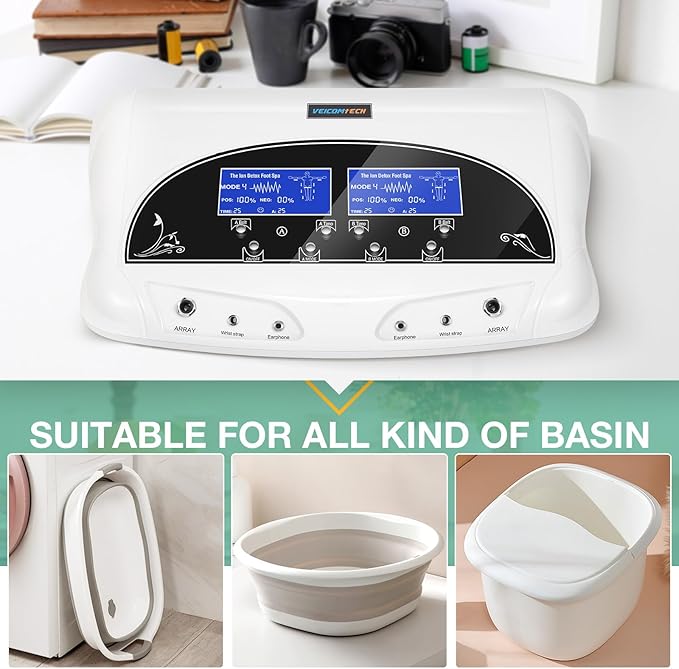 Dual Ionic Foot Bath Detox Machine - Professional Ionic Foot Bath Spa Cleanse with 2 Waist Belts, 2 Arrays, 10 Liners