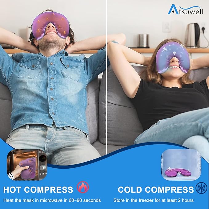 Atsuwell Sinus Mask, Warm Cold Compress Eye Mask for Dry Eyes, Weighted Eye Pillow Microwavable Face Heating Pad for Soothing Sinus Pressure and Relaxation, Pink