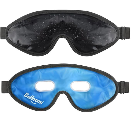 2Packs Cooling Eye Masks, Ice Eye Mask Cold Compress for Eyes, Reusable Cold Gel Eye Mask for Eye Relaxation, Comfort Snug Fit, Eye Cover for Home, Office, Black & Blue