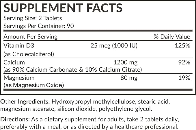 Futurebiotics Calcium 1200 MG Per Serving Sustained Release with Vitamin D3 1000 IU Per Serving Non-GMO, 180 Vegetarian Tablets