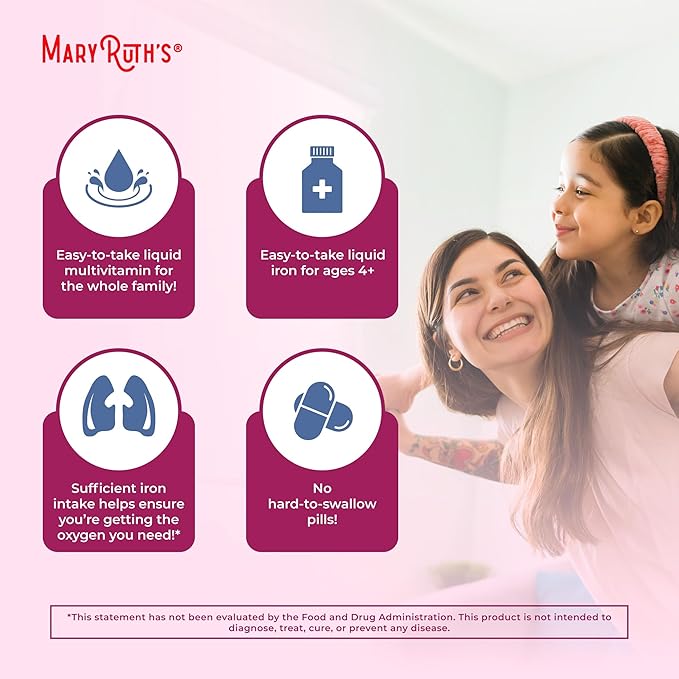 MaryRuth Organics Iron Supplement for Women Men & Kids, Liquid Iron Supplement for Women Men & Kids, Iron for Healthy Blood & Oxygen, Ages 4 & Up, Sugar Free, Vegan, Non-GMO, Gluten Free, 15.22 Fl Oz