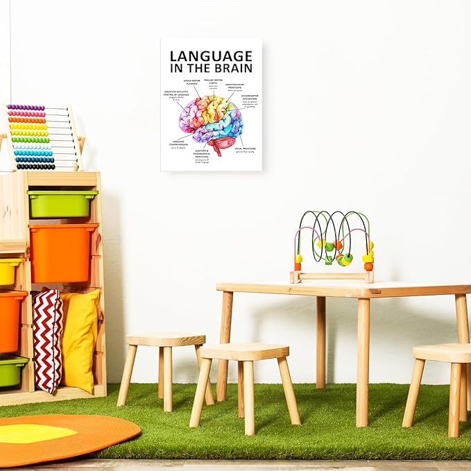 Speech Therapy Wall Art,Mental Health Wall Decor,Brain Wall Art,Therapy Office Decor,Language in the Brain Canvas for Home Psychologist Counselor Office