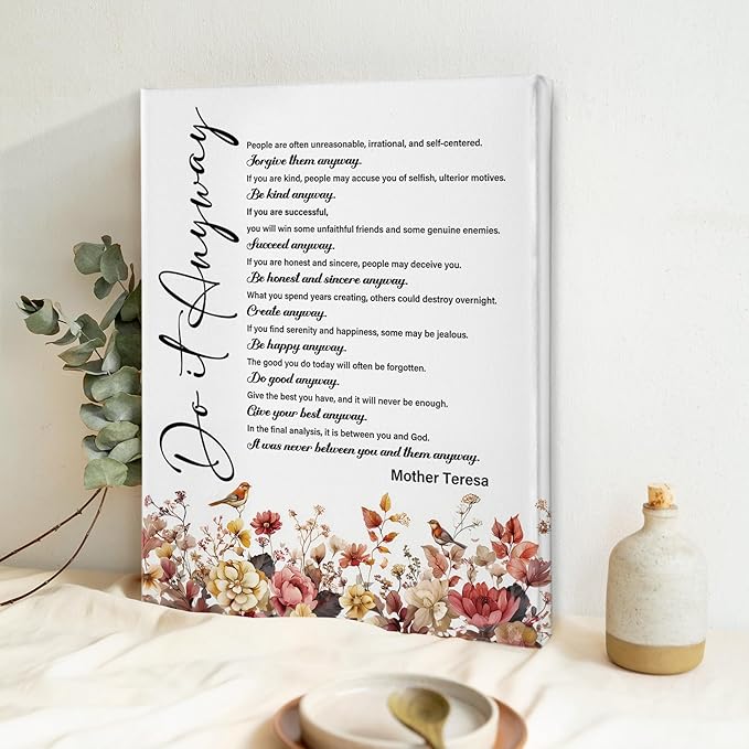 Nitelat Inspirational Motivational Fall Wall Decor - Mother Do It Anyway Teresa Quotes Inspirational Canvas Wall Art, Motivational Wildflower Fall Canvas Pictures Decor,11x15 Inch