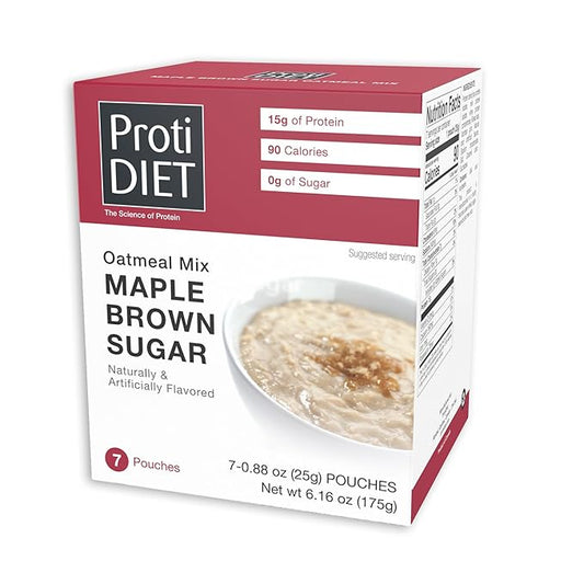 ProtiDIET High Protein Maple Brown Sugar Oatmeal - Keto-Friendly Sugar free Instant Oatmeal for a Healthy and Nutritious Breakfast, Packed with Essential Nutrients - 7 Count Box