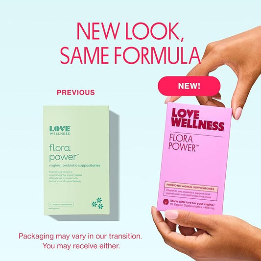 Love Wellness Flora Power | Vaginal Probiotic Suppositories with Vitamin C | Supports pH Balance & Vaginal Health | Fragrance-Free, Non-GMO & Paraben-Free | 10 Count