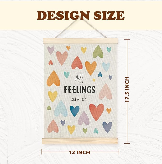 Yomisex All Feelings Are OK Mental Health Wall Art Poster for Classroom, Therapy Office Decor, Mental Health Awareness Wall Art Framed for School Counseling Office Classroom Decor, 12x16 Inch