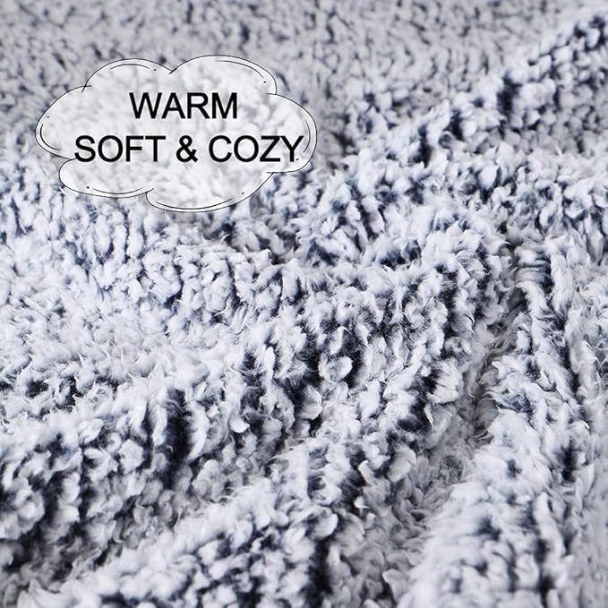 EMME Fuzzy Blanket Soft Fleece Throw Blankets for Women, Fluffy Sherpa Throws(Plush Navy,50"x60")