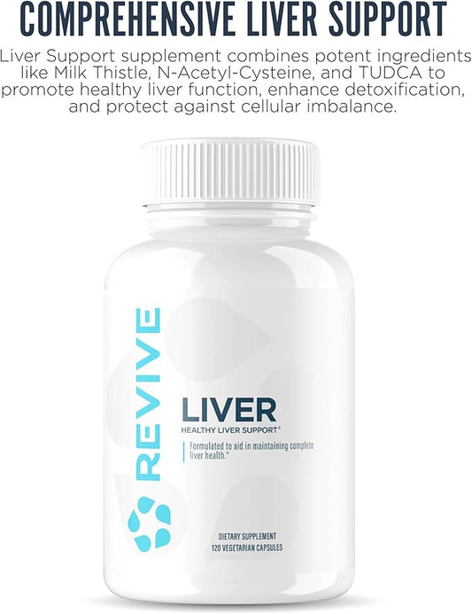 Revive MD Natural Liver Cleanse, Detox, & Repair Pills, Liver Health Support Formula - Milk Thistle Liver Defense Supplement - Inflammation Reducer & Promotes Healthy Liver Function - 120 Capsules