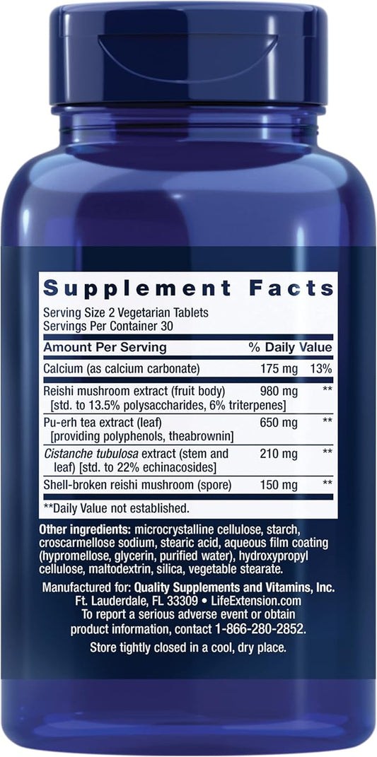Life Extension Immune Senescence Formula Standardized Cistanche Reishi PU-ERH Tea, 60 Vegetarian Tablets