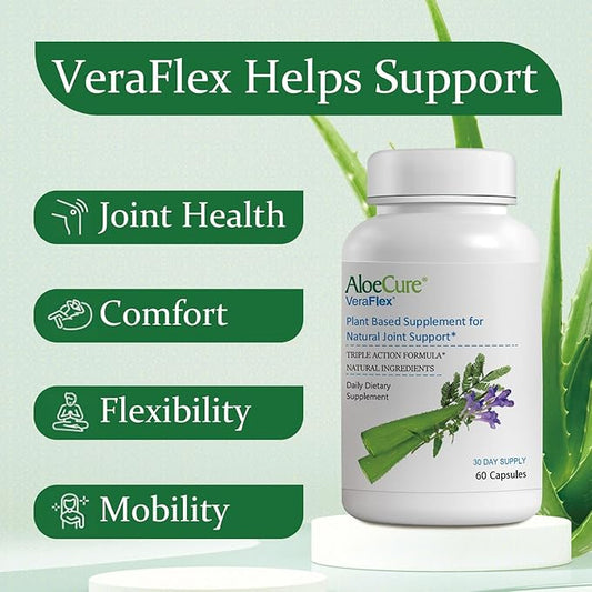 AloeCure VeraFlex Natural Joint Health Supplement with USDA Organic Aloe Vera - Plant-Based Capsules to Support Joint Comfort, Mobility and Flexibility - 60 Capsules - 3-Pack