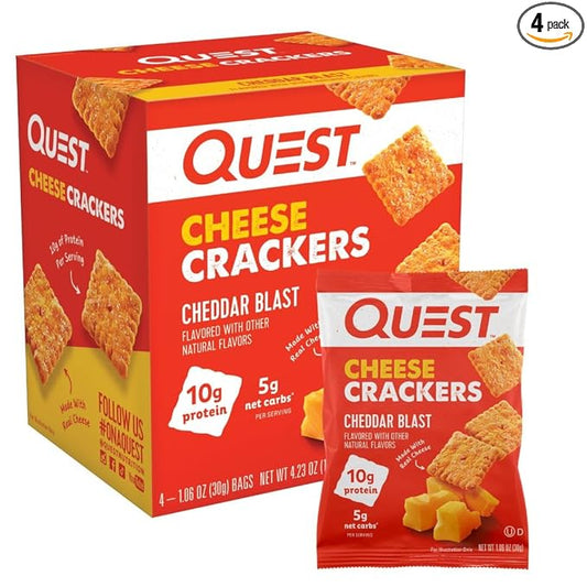 Quest Nutrition Cheese Crackers, Cheddar Blast, 10g Protein, 5g Net Carbs, 1g Sugar, Made with Real Cheese, 4 Count