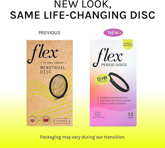 Flex Menstrual Discs | Disposable Period Discs | Reduce Cramps & Dryness | Beginner-Friendly Tampon Alternative | Capacity of 5 Super Tampons | Made in Canada | 2-Pack (24 Total Count)