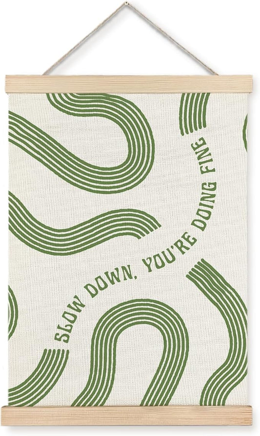 Yomisex Sage Green Wall Art Poster, Slow Down You're Doing Fine Inspirational Motivational Positive Affirmation Wall Art Framed for Home Bedroom Living Room Office Decor, 12x16 Inch