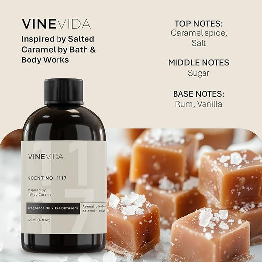VINEVIDA [16 Fl Oz] Scent NO. 1117 Fragrance Oil for Cold Air Diffusers, Aromatic Notes of Caramel Spice, Salt, Sugar, Rum & Vanilla Essential Oils for Diffuser Oil Refill & Air Freshener Spray